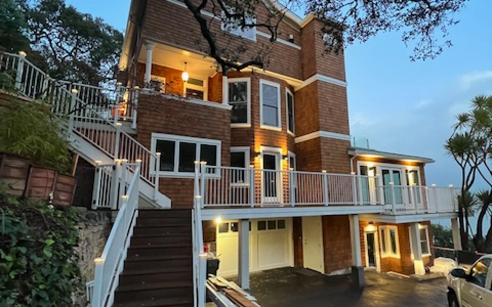 house with some deck stairs outside